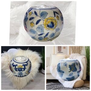 Centrum ~Ceramic Ball Tealight Holders White, Blue with Flowers and Candles